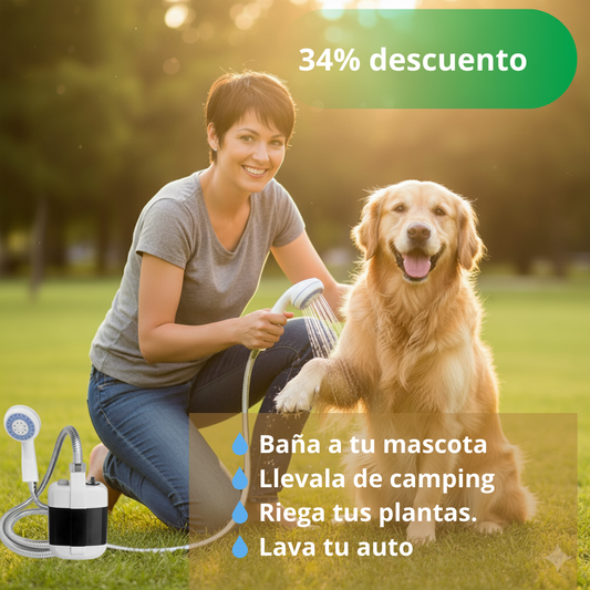 Ducha Portátil Recargable - Mantén a tu mascota limpia en 5 minutos en cualquier lugar.